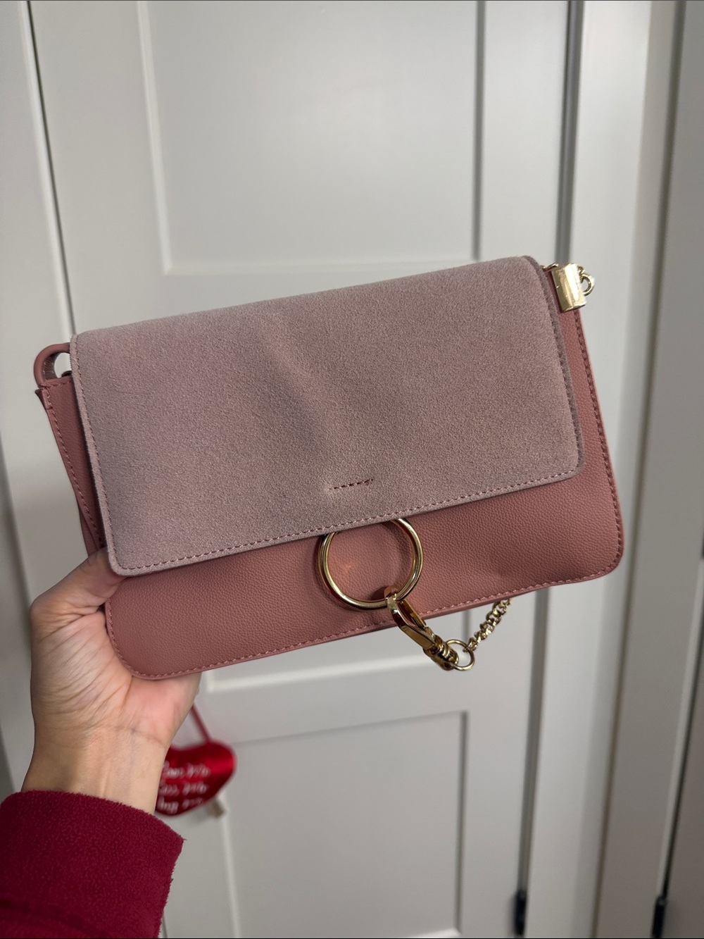 Charming Charlie Blush and Dusty Rose Crossbody with Gold Ring